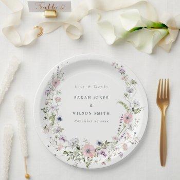 Small Pink Lilac Wildflower Wreath Wedding Thank You Paper Plates Front View