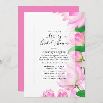 pink lotus flower indian drive by bridal shower invitation