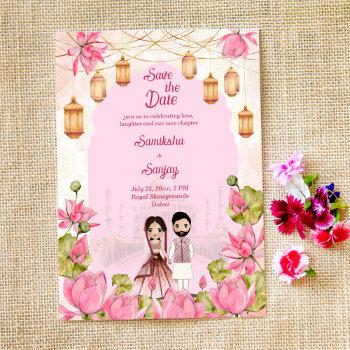 Small Pink Lotus Flowers Garlands Lantern Indian Wedding Front View
