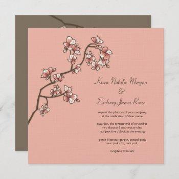 Small Pink Peach Blossoms Sakura Chinese Wedding Invite Front View
