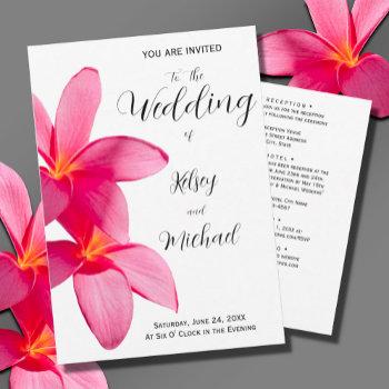pink plumeria flowers, tropical, floral wedding invitation