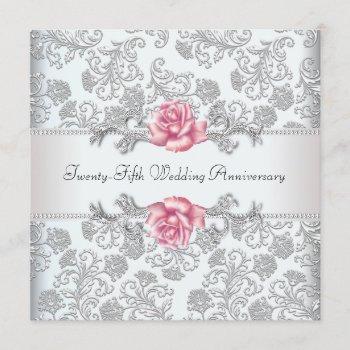 Small Pink Rose Damask Silver 25th Wedding Anniversary Front View