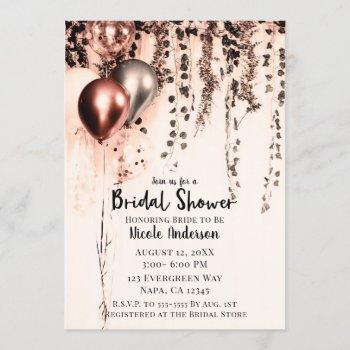 pink rose gold cream metallic balloons ivy bridal invitation