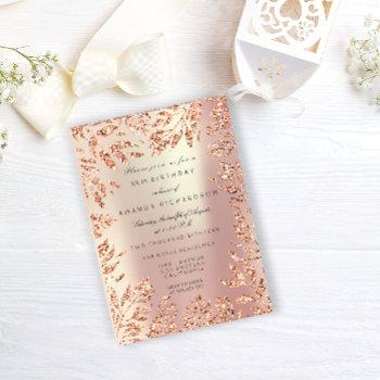 Small Pink Rose Gold Glitter Leafs Floral Frame Pearly Front View