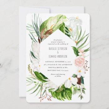 pink, teal + orchid tropical floral wedding invite