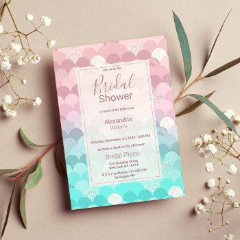 pink teal scallope mermaid gradient bridal shower invitation