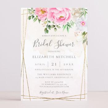 pink watercolor floral geometric bridal shower invitation