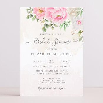 Small Pink Watercolor Floral Peony Elegant Baby Shower Front View