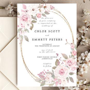 pink white rose floral waterolor wedding invitation