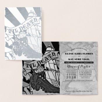 pirate wedding silver foil passport foil card