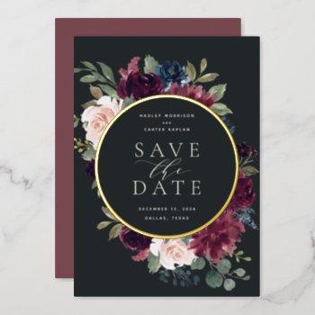 Small Plum Blossom Foil Save The Date Front View