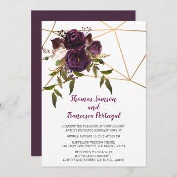 Small Plum Floral Faux Gold Geometric Wedding Front View