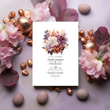 plum, gray, copper and dusty rose floral wedding invitation