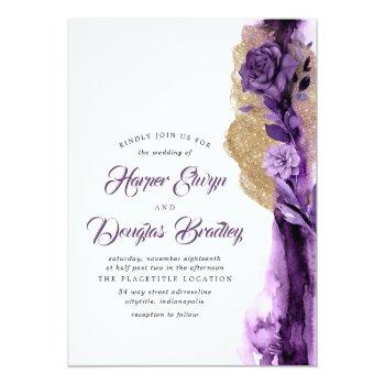 Small Plum Purple - Eggplant And Gold Floral Wedding Front View