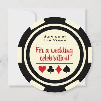 poker chip black off white las vegas wedding invitation