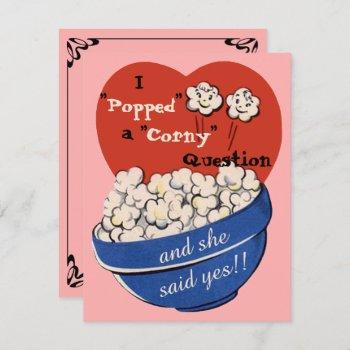 Small Popcorn Corny Question, Cute Retro Save The Date Front View