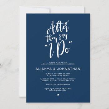 post wedding brunch, rustic navy blue invitation