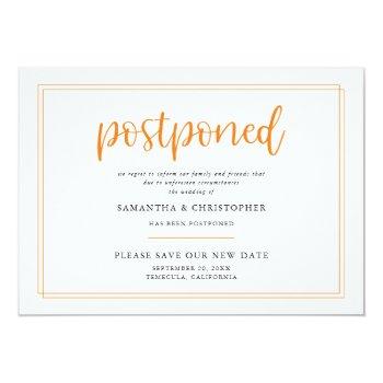 Small Postponed Wedding Elegant Orange Handwritten Announcement Front View