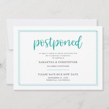 postponed wedding elegant teal announcement