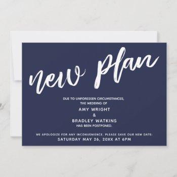 Small Postponed Wedding New Plan Navy Blue Announcement Front View