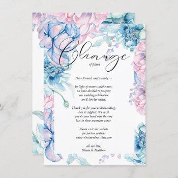 postponed wedding watercolor pink and blue floral invitation