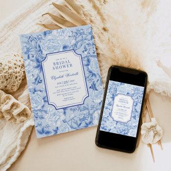 powder blue chinoiserie floral bridal shower invitation
