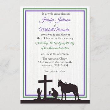 Small Praying Cowboy And Bride Purple Green Wedding Front View