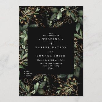 premium black gold botanical eucalyptus elegant invitation