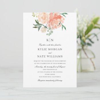pretty peach watercolor floral  monogram | wedding invitation