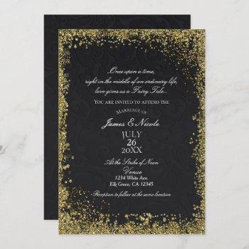 princess black damask elegant storybook wedding invitation