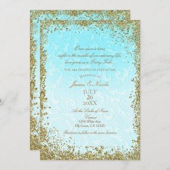 princess blue elegant storybook swirl wedding invitation