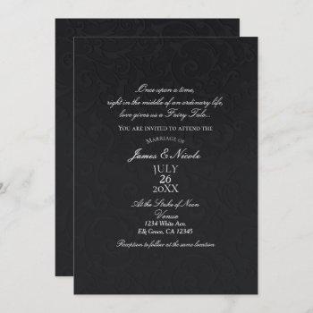 princess damask black elegant storybook wedding invitation
