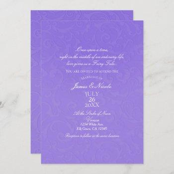 princess purple damask storybook elegant wedding invitation