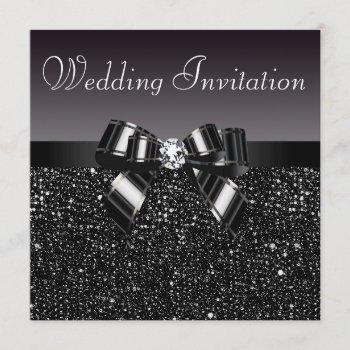 printed black sequins, bow & diamond wedding invitation
