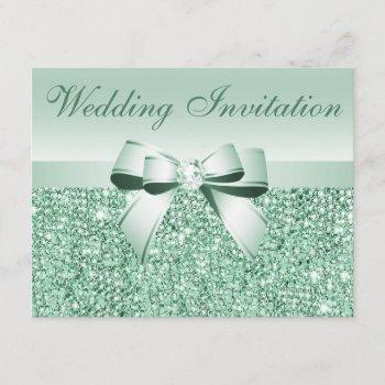 Small Printed Mint Green Sequins, Bow & Diamond Wedding Front View