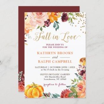 pumpkin fall in love botanical floral gold wedding invitation