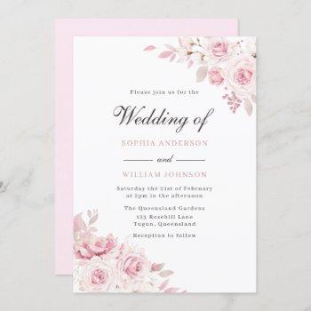 pure blush elegant watercolor painted rose wedding invitation
