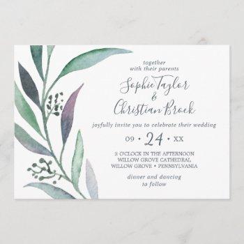 Small Purple And Green Eucalyptus Horizontal Wedding Front View