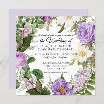 purple and lavender ivory vintage botanical floral invitation