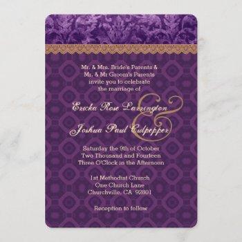 purple and tan damask wedding v16 invitation