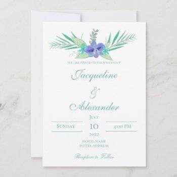 purple and teal orchid wedding theme invitation