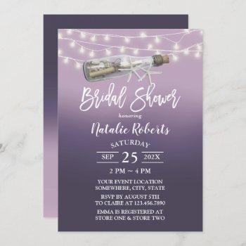 purple beach love message bottle bridal shower invitation