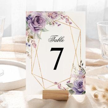 Small Purple & Blush Pink Rose Wedding Table Number Front View