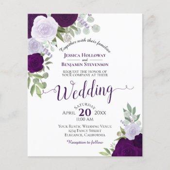 purple boho floral budget wedding invitation