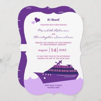purple cruise ship wedding invitation