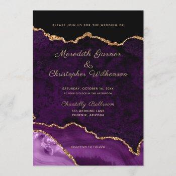 purple elegance gold glitter agate wedding invitation