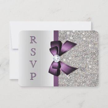 Small Purple Faux Bow Silver Sequins Diamond Rsvp Front View
