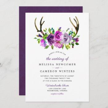 Small Purple Floral Antlers Wedding Front View