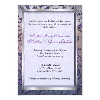 Small Purple Floral Monogram Wedding Invite Full Border Back View