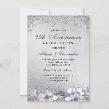 Small Purple Floral Silver 25th Wedding Anniversary Front View
